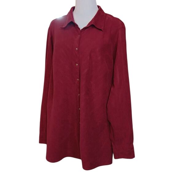GLORIA VANDERBILT 2X Light Faux Suede Top Blouse Shirt Bronze Snaps Western Red - Picture 3 of 11